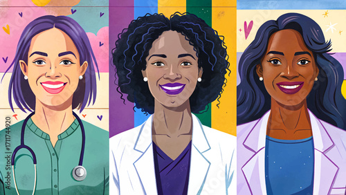 cartoon doctor set vector illustration with stethoscope, smiling nurse, hospital equipment, medical cartoon icons, playful healthcare concept for kids