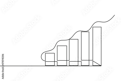 Business growth bar chart continuous one line drawing and outline vector illustration of minimalist.
