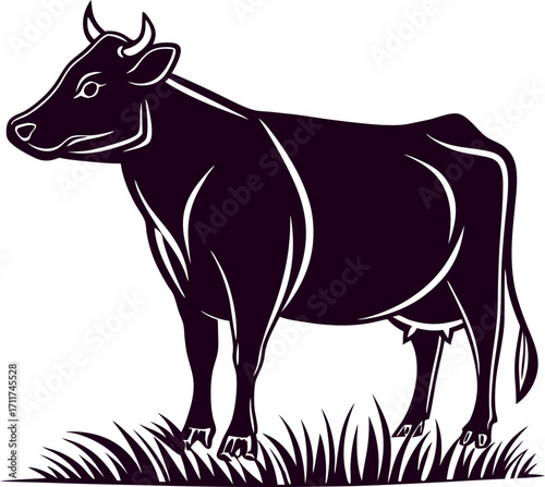 Minimalist standing dairy cow silhouette black outline simple farm animal graphic