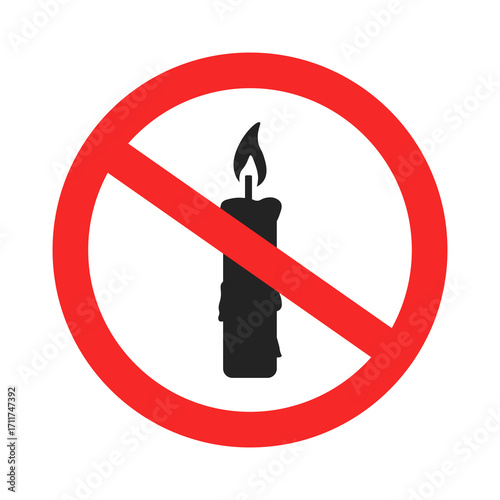 Isolated illustration of a sign prohibiting the lighting of candle. No candle sign.
