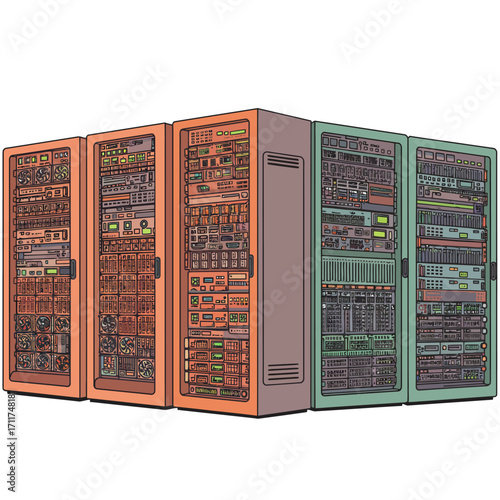 Network Hardware Infrastructure Colorful Server Racks for IT Systems