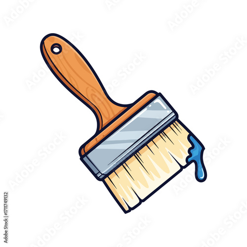 Paint brush with blue paint dripping off the bristles. Vector illustration