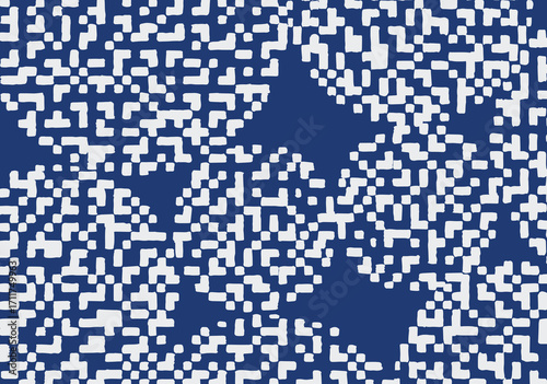 Japanese style bamboo weaving inspired hand drawn abstract grid pattern in indigo and white. Organic geometric texture perfect for textiles, wallpapers, and modern decor.