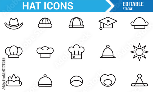 Clothing and fashion hat vector icon pack including party and casual styles
