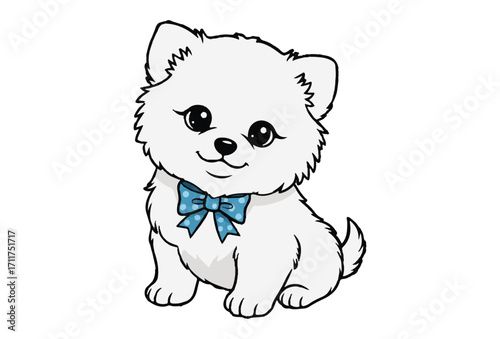 Cute cartoon cat with a tie on a white background.