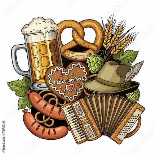 Oktoberfest Celebration Elements, Traditional German Festival Delights, Bavarian Culture & Cuisine, Heart of Oktoberfest, German Festivities Collection,Prost! A German Celebration