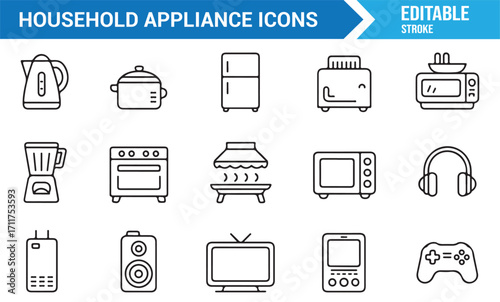 Technology vector set of domestic appliances and electronic gadgets outline