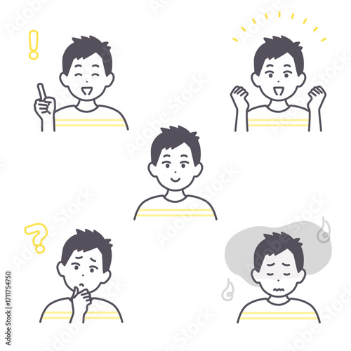 小学生くらいの男の子の表情イラスト素材セット