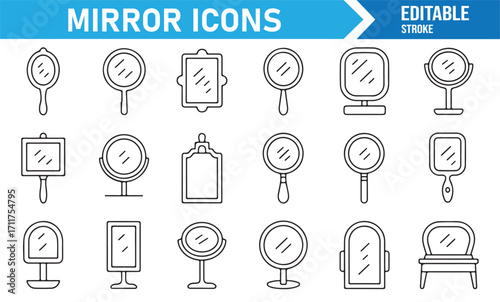 Interior decor vector icons, collection of modern and vintage mirrors