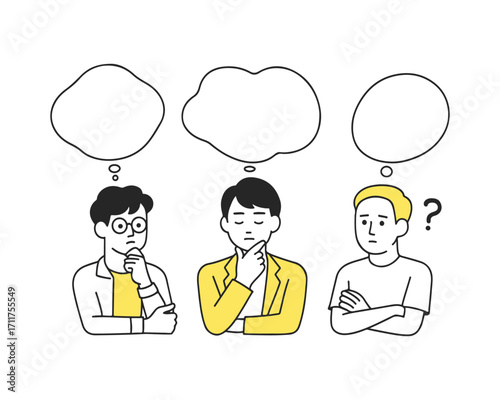 Speech Bubble Illustration Set of Young Man – Worried and Thinking