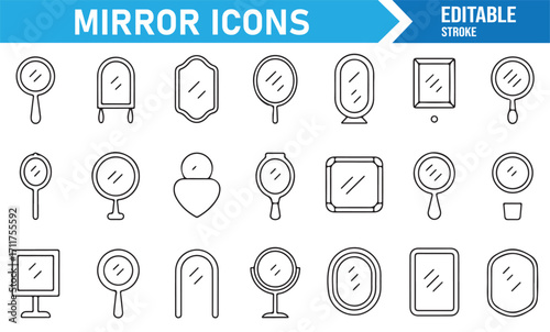 Mirror vector icons set, outline illustrations of vanity and wall designs