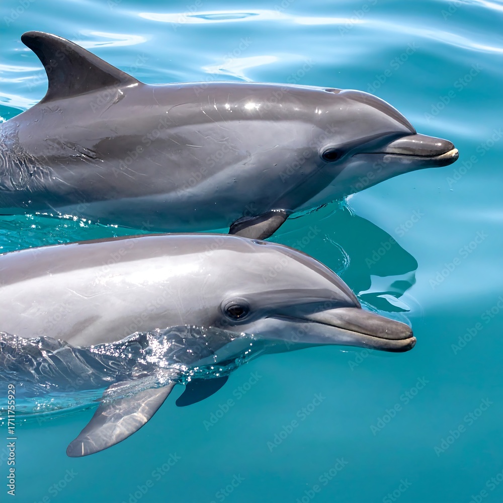 Fototapeta premium Two dolphins in turquoise water