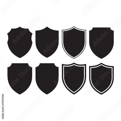 Eight Black Shield Shapes With Outline Variations On White emblem badge