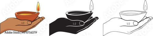 Hand holding a diya lamp celebrates Diwali festival with peace and light for happiness and prosperity now
