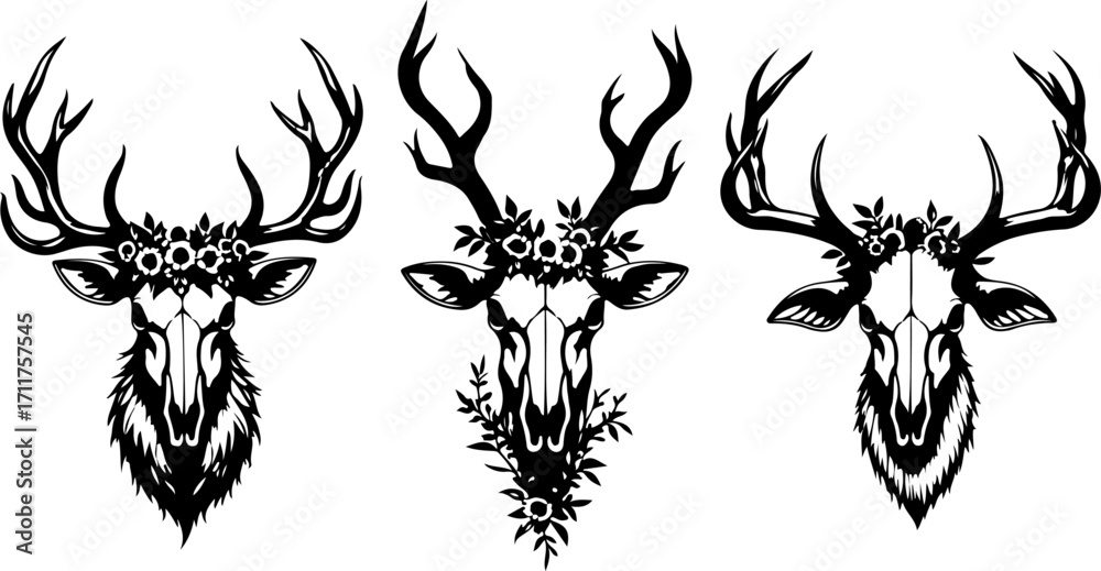Obraz premium Floral Antlers - Mystic Deer Skulls