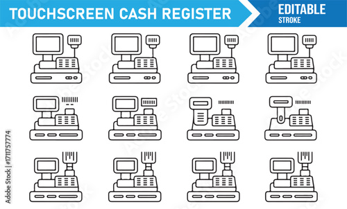 Point of sale touchscreen registers outline icon pack