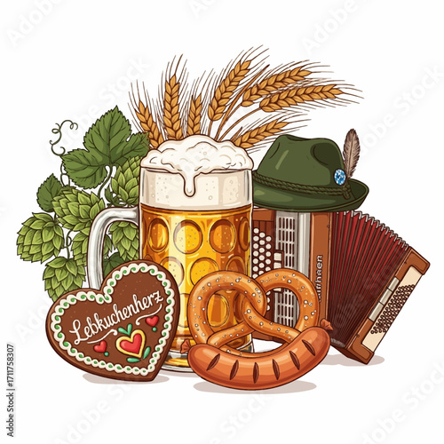 Oktoberfest Celebration Elements, Traditional German Festival Delights, Bavarian Culture & Cuisine, Heart of Oktoberfest, German Festivities Collection,Prost! A German Celebration