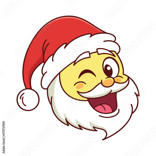 Cheerful winking santa claus emoji illustration