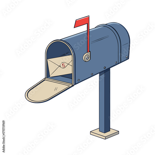 Classic blue mailbox standing proudly glossy design