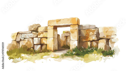 Ggantija Temples. Ggantija Temples watercolor vector illustration