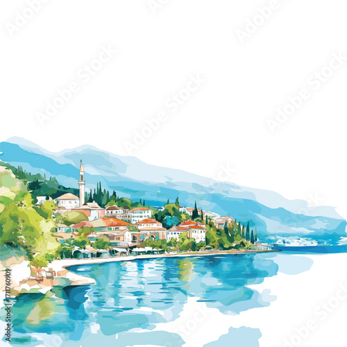 Lake Ohrid. Lake Ohrid watercolor vector illustration