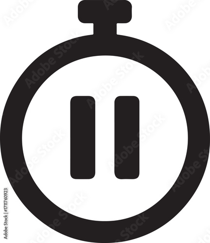 Timer with pause button silhouette icon, vector design for countdown, time, and control.