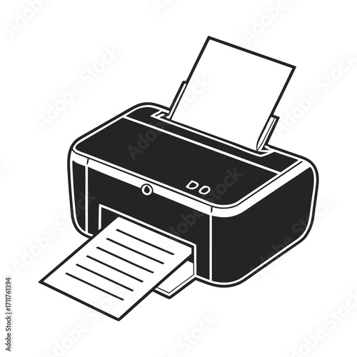 Minimalist stylized black printer icon