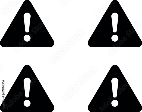 Four black warning triangles with white exclamation marks, symbolizing caution and alerts