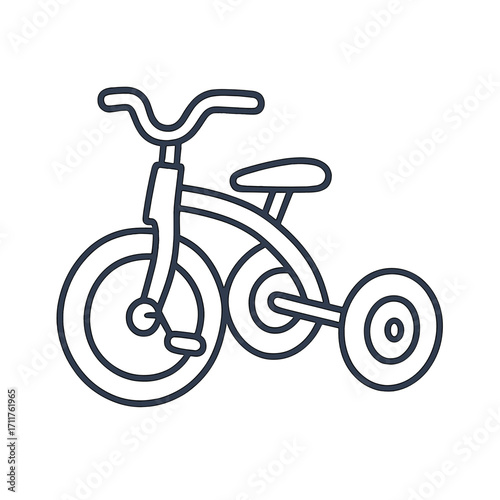 Line drawing of classic tricycle with training wheels for toddlers and young children