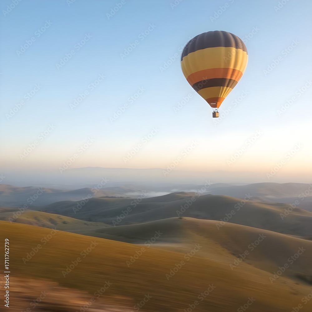 Naklejka premium A beautiful hot air balloon in the pleasant air over the desert sands