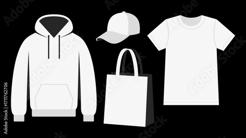 Set of Blank White Apparel and Accessories for Design Mockups
