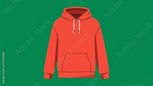 Vibrant Orange Hoodie on Green Background Illustration