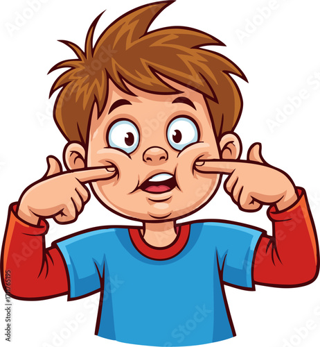 Cartoon Boy with Cheeks Puffed Out and Fingers Pointing Inward