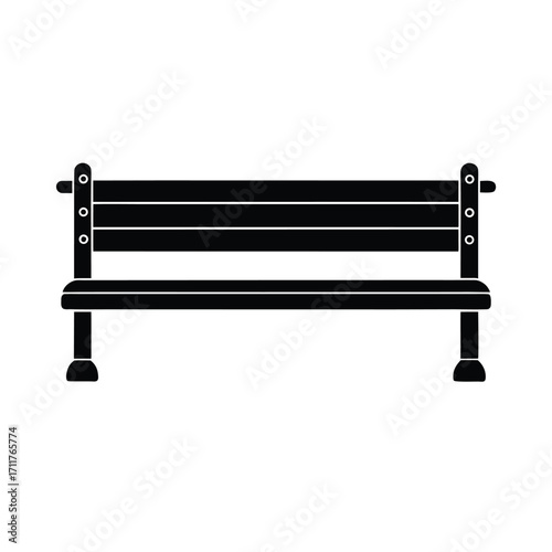 Minimalist black silhouette of a bench on a white background