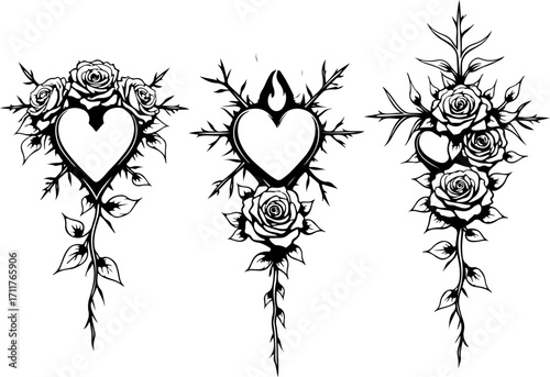 Sacred Heart and Tribal Rose Tattoo Set