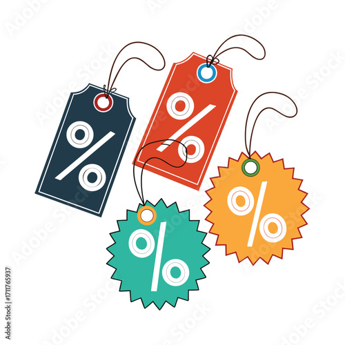 Vibrant row of five decorated price tags for sale or promotion