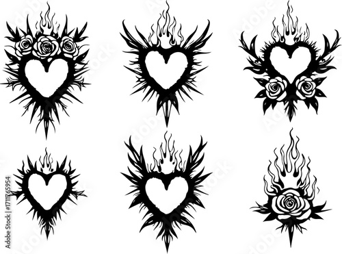 Sacred Heart and Tribal Rose Tattoo Set
