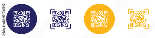 QR code icon. Scanning QR code symbol template for graphic and web design collection. QR code outline for web site design and mobile dark mode apps. QR code logo vector illustration.