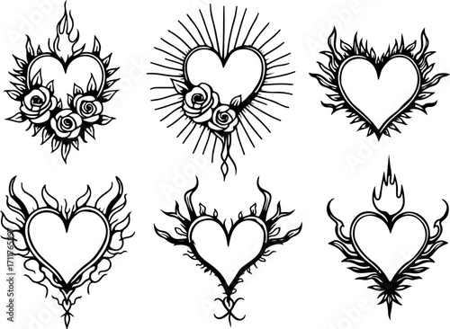 Sacred Heart and Tribal Rose Tattoo Set