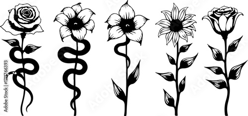 Serpent and Blossom Tattoo Designs bundle