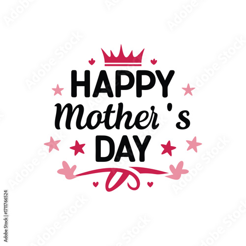 Handwritten happy mother s day greeting with a royal crown illustration