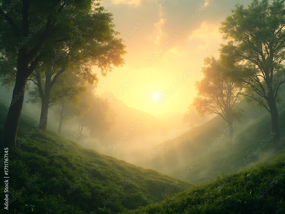 Obraz premium Misty Valley Sunrise