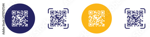 QR code icon. Scanning QR code symbol template for graphic and web design collection. QR code outline for web site design and mobile dark mode apps. QR code logo vector illustration.