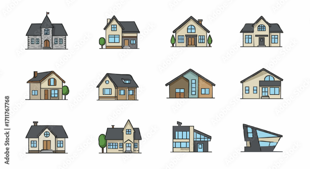 Obraz premium Icon set type of houses