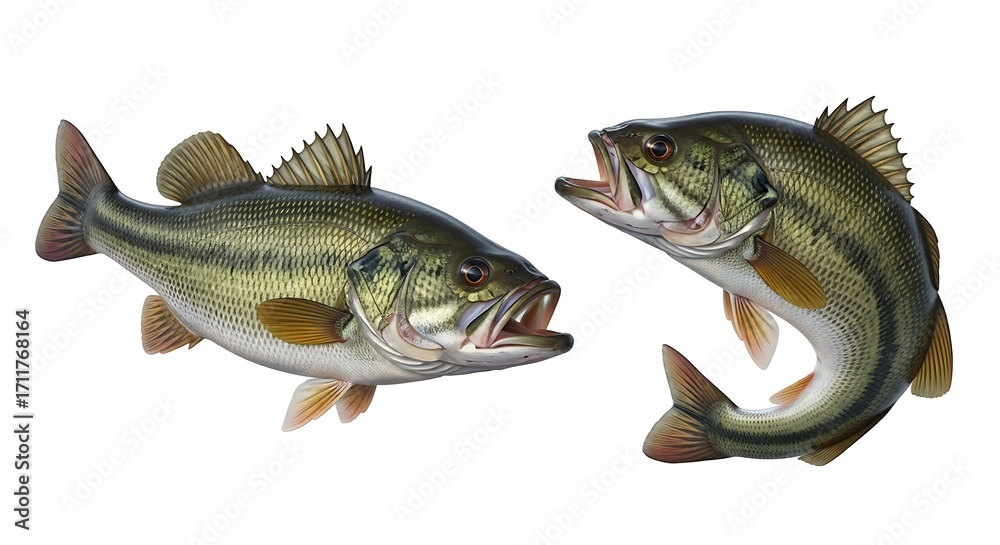 Obraz premium Two Largemouth Bass Fish in Action.