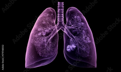 Medical x-ray of lungs with fluid buildup, used for research in asthma, cancer, or healthcare analysis. The image represents modern healthcare research and diagnostics, Generative AI
