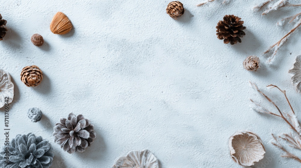 Obraz premium abstract winter composition. Frame made of winter. Flat lay, top view, copy space.