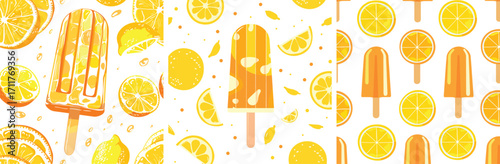 Seamless pattern of orange juice and citrus fruits for summer design