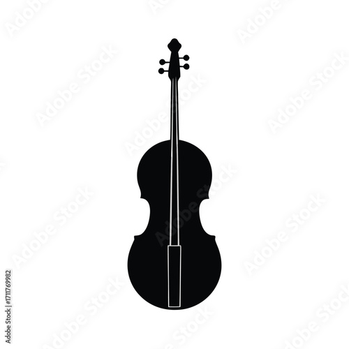 Minimalist black cello silhouette on white background