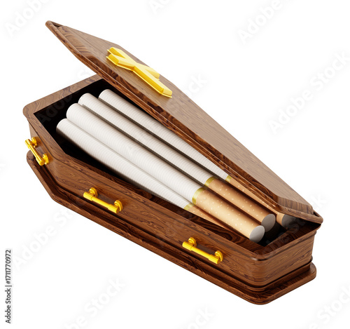 Canvas-taulu Cigarettes inside half open coffin on transparent background